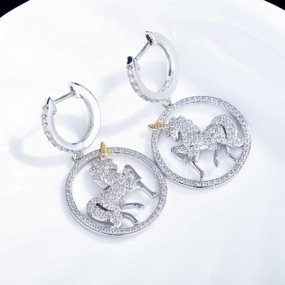 China Exquisite Vintage Christmas Temperament Goddess Unicorn Micro-Inlaid Zircon Ladies Jewelry Earrings for sale