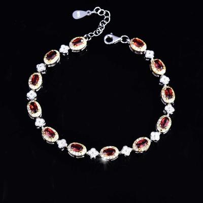 China Vintage Christmas S925 Sterling Silver Inlaid Natural Treasure Mozambique Garnet Jewelry Bracelet for sale