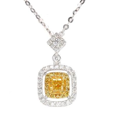 China European and American luxury plated pt950 CLASSIC micro-inlaid synthetic square cushion-shaped yellow diamond necklace pendant for sale