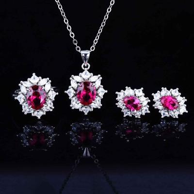 China CLASSIC Christmas High End Luxury Red Corundum Corundum Necklace Colorful Dangle Earrings Rings Jewelry Set for sale