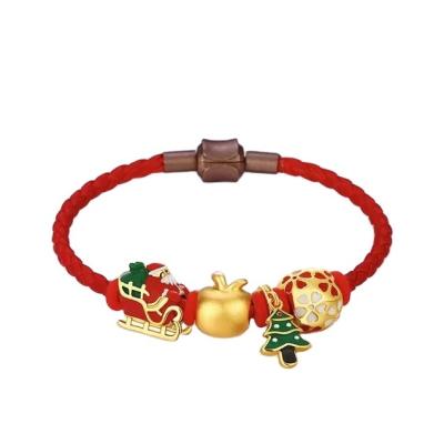 China DIY Jewelry Making Gold Plated Apple Bracelet Christmas Eve 3D Christmas Tree Sleigh Santa Claus Transport Beads DIY Gift for sale