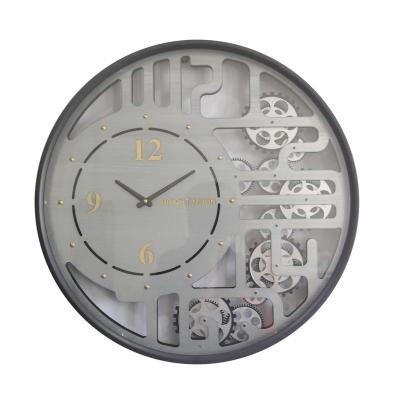 China New Arrival Antique Style 60CM Large Size Silver Color Metal Wall Clock With Real Moving Gears for sale