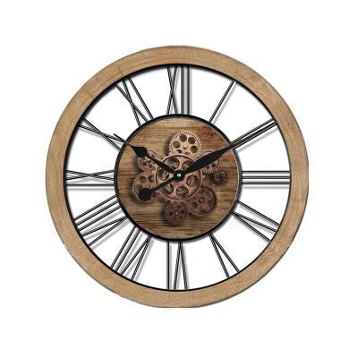 China Antique Style Hot Selling 25.5 Inch Wooden Decorate Wall Clock With REAL Moving Gear For Home Office Bar Decoration for sale