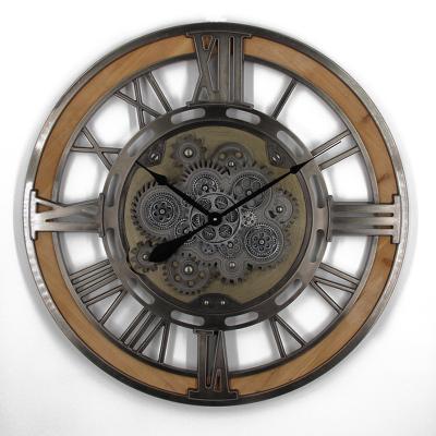 China Antique Style Large Size Vintage Decorate Wooden Wall Clocks With Real Working Gears For Home Office Decoration for sale