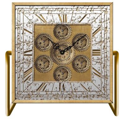 China Antique Gold Color New Arrival Style Decorative Battery Operated Desk&Table Clock With Roman Numerals With Moving Gears for sale