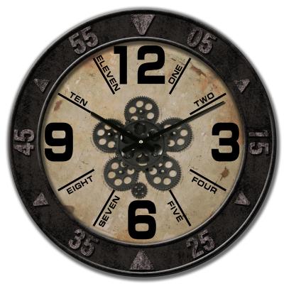 China Vintage Antique Decorative Large Wall Clock New Arrival Style Battery Operated Round Clock With Moving Gears For Home Office Decoration for sale