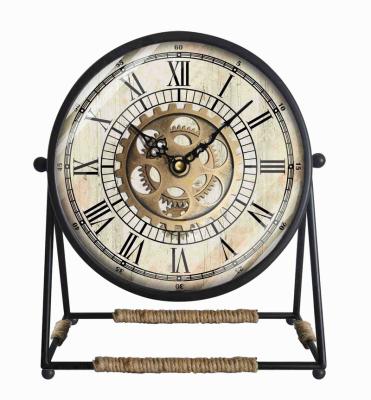 China Antique Gold Color New Arrival Style Decorative Battery Operated Table Clock With Moving Gears for sale