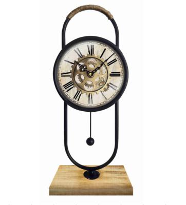 China Antique Style New Arrival Mechanical Desk Table Clock With Moving Gears for sale