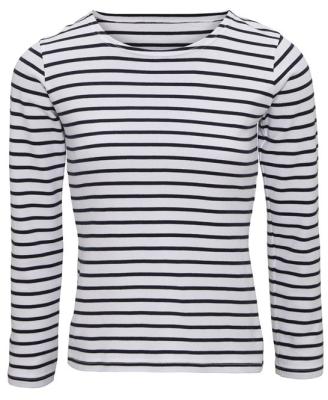 China Navy Color Plus Size White Cotton Women's Striped 100% Long Sleeve T-Shirt for sale