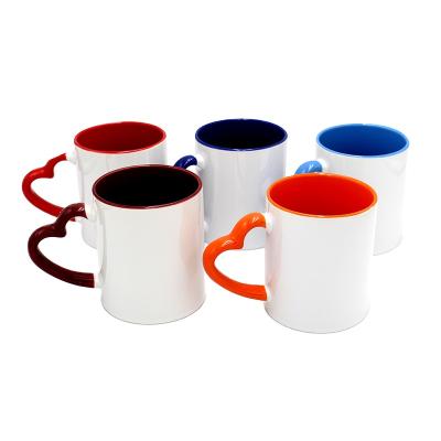 China Viable Chinese Factory Promotion 11oz Color Sublimation Coating Inner Mug With Colorful Heart Handle for sale