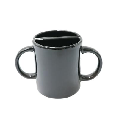 China Sustainable Black Color Coffee Mug Semicircular Shape Glazed Stoneware Ceramic Mug for sale