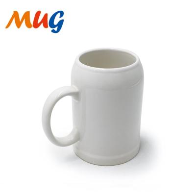 China Eco-friendly Sustainable In Stock Feature Large Volume Gloss Ceramic Beer Mug, White Ceramic Beer Mug Sublimation Beer Stoneware Mug for sale