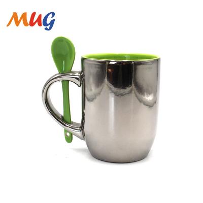 China New Style Eco-friendly Factory Price Sustainable High Quality 14oz Plating Stoneware Ceramic Coffee Mugs With Spoon for sale