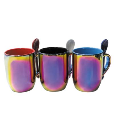 China Viable Wholesale Electroplating Ceramic Coffee Mugs With Spoon for sale