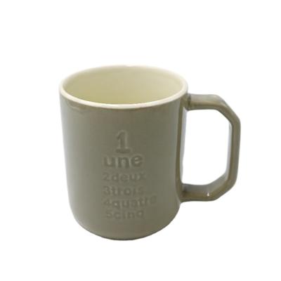 China 350ml Zibo Factory Price Luster Viable Custom Volume Round Engraved Ceramic Mug With Logo Coffee Mug Olive Green Color for sale