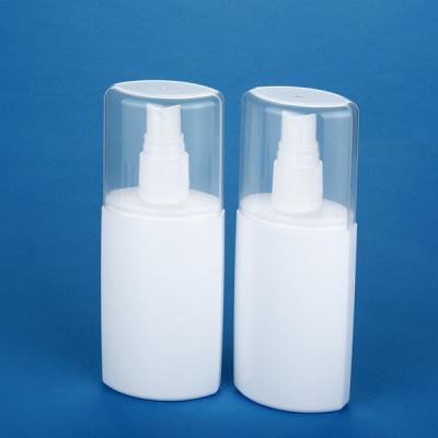 China Ovale Plastic Parfumfles 100ml met Witte Schroefpomp en Duidelijk GLB Te koop