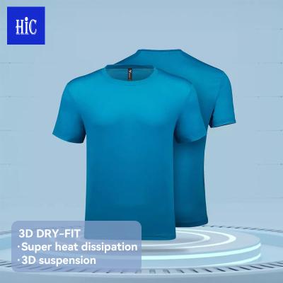 China New Design Style Men's Antibacteriano 3D Fabric Anti-Wrinkle HIC Suspension Workout Running T-shirt Special Quick Dry Four Way Stretch Tee for sale