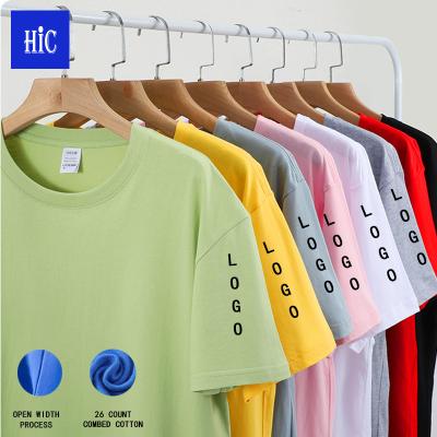 China Wholesale Logo Printed Blank Shirt Group Custom Party Top Tee O-neck T-shirt Anti-wrinkle HIC 100% Cotton 180gsm Promotional Shirt for sale