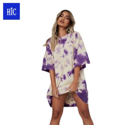 China HIC 2021 New Style Tie Dye Dress QUICK DRY High Quality Fashion Dress Loose Casual Outfits With Short Sleeves Shirt Women for sale