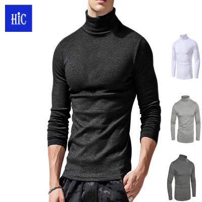 China Wholesale High Quality HIC Men's Casual Solid Anti-pilling Turtle Neck Knitting Printing LOGO Long Sleeve T-shirt Stand Collar Sweater for sale