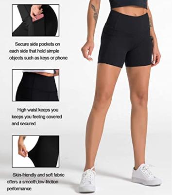 China Breathable High Waist Yoga Fit Shorts For Women With 2 Pockets Side Tummy Control Workout Running Home Shorts for sale