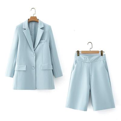 China Office Lady Elegant Solid Color Anti-Shrink Cross Women Suits Wear Women Screen Two Piece Blazer Formal Suits For Women for sale