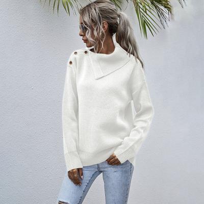 China Anti-Wrinkle Women Sweaters 2021 Lapel Side Pull Over Casual Button Thick Sweater Plus Size Casual Modern Ladies Pure Color Knit Sweater for sale