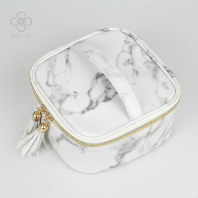 China Fashion Marble PU Leather Portable Cosmetic Bag Box Waterproof Women's Storage Makeup Bag Travel Durable Eco-friendly Fashion for sale