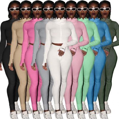 China 2021 Women's Outfits Sustainable Skinny Stretch Two Piece Set High Elastic Fitness Tracksuit Lucky Label Sets for sale