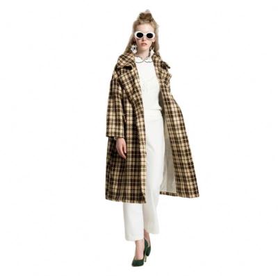 China New autumn viable coffee stylish plaid retro retro fashionable loose coat ladies long jacket dropshipping for sale