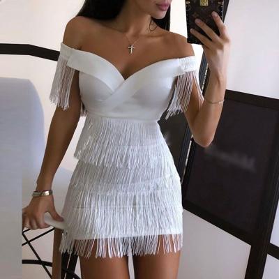 China Breathable Fringe Sleeveless Tassel Summer Dress Bodycon Women White Party Wear Dresses for sale