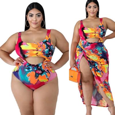 China Ladies 2021 New Arrival Summer Breathable Stylish Tankini One Piece Printing Plus Size Swimwear Beach Wear for sale