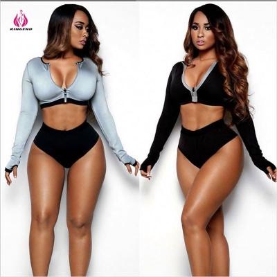 China Breathable 2 Piece Women Surf Swimsuit New Arrival Fashion Zipper Long Sleeve Sportswear 2021 Polyester For Women Adults Breathable 2 Pcs for sale