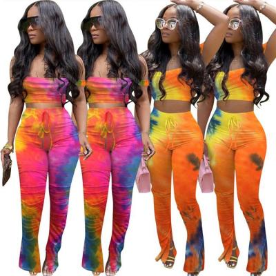 China 2021 Women Breathable Outfit 2 Pieces Set Women Tie Dye Set Short Top For Ladies for sale