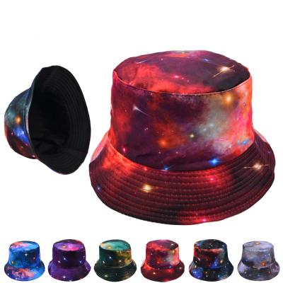 China Picture Cotton Unisex Dream Sky Print Starry Bucket Hats For Women Colorful Graffiti Bob Cap Men Rainbow Color Galaxy Panama Sun Hat for sale