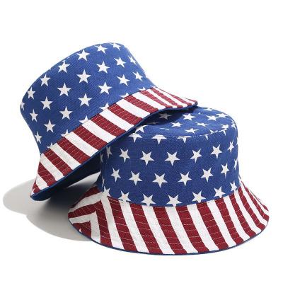 China New USA Flag Image Bucket Hat Foldable Sun Hats for Women Unisex Outdoor America Cotton Fishing Bob Basin Hats Men Travel Hood Hat for sale