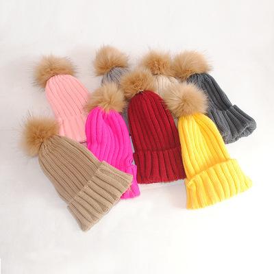 China JOINT Color Block Cashmere Warm Baby and Adult Knitted Winter Embroidery OEM Cable Knit Cotton Hat Knitting Beanie Hats for sale