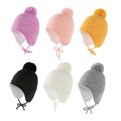 China Cute COMMON Thick Newborn Furry Balls Soild Ear Loveky Hat Winter Knit Beanie Cashmere Baby Wool Hat Pom Pom Hat Faceshield Hat Knit for sale