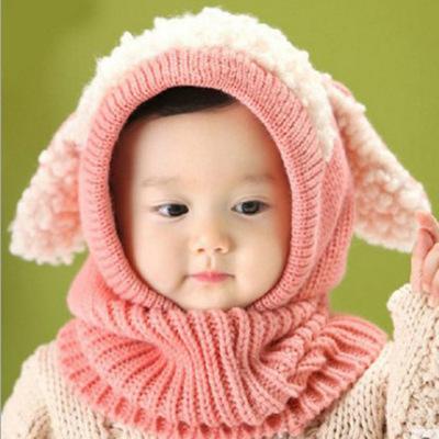 China Kids COMMON Wool Hearing Shield Puppy Shawl Boys And Girls Warm Winter Knit Cashmere Baby Wool Pom Pom Hat Faceshield Hat And S for sale