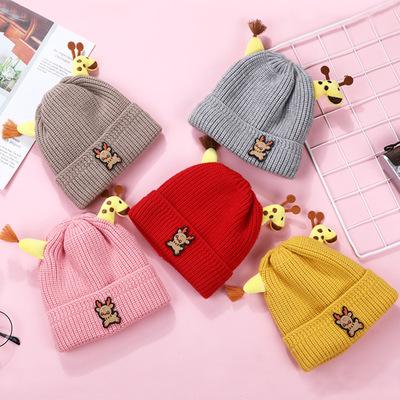 China JOINT Wholesale Winter Kids High Quality Acrylic Cute Elk Knitted Beanie Bunny Hat New Bron Baby Blanket With Hat Wool Girl for sale