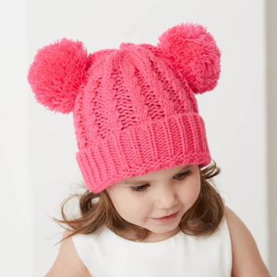 China Winter COMMON Embossed Warm Acrylic Thick Stripes Ribbed Knit Knitting Hat Beanie Pompom For Kid Winter Girl Kids for sale