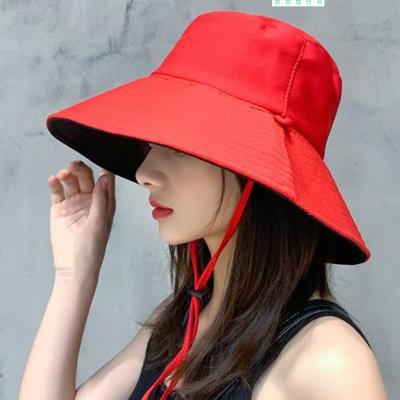 China Picture Summer Wide Brim Sun Foldable Wide Hats For Women Anti-UV Cotton Bucket Hat Female Outdoor Fishing Hats Double Sided for sale