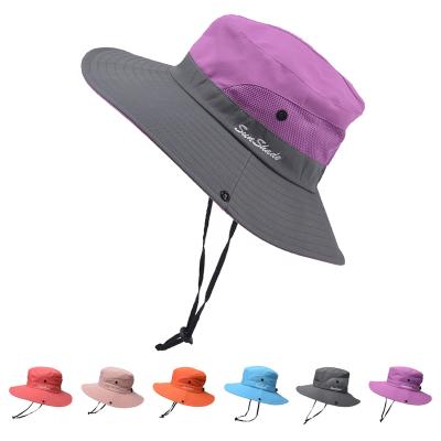 China UV Dobby Protective Ponytail Hole Bucket Hat For Women Portable Wide Brim Foldable Bob Panama Summer Outdoor Fishing Increasing Sun Hat for sale