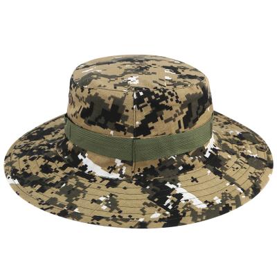 China Sun Striped UV Hat Mens Summer Army Green Large Brim Outdoor Camouflage With Windproof Rope Winter Bucket Hat Breathable Fisherman Hat for sale