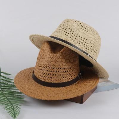 China Wide Straw Hat Panama Jazz Hats Sombrero Brim Straw Hat For Gentleman Vintage Cowboy Summer Dobby Western Breathable Beach Hats For Men for sale