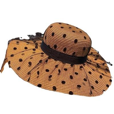 China Big Picture Sun Shade Hepburn Style Beach Straw Hat With Lace Panama Beer Hats Women Straw Hat Summer With Ribbon Straws for sale