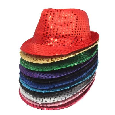 China Solid Unisex Jazz Hip Hop Party Fringe Bling Backless Wholesale Fashion Rhinestone Image Dance Light Up Flat Top Fedora Hat Men for sale