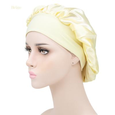 China New Women's Large Size Beauty COMMON Printing Satin Silky Head Hood Sleep Sleep Cap Cover Hood For For Soft Curly Hair Black for sale