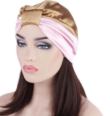 China COMMON Soft Bowknot Hat Double-Layer Stretch Satin Turban Hat Artificial Silk Chemotherapy Hat Thin Night Hat for sale