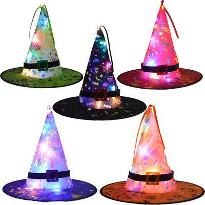 China Picture Halloween Witch Hat With Light String Magician Hats Costume Props Children Magic Adult Party Glowing Hat for sale